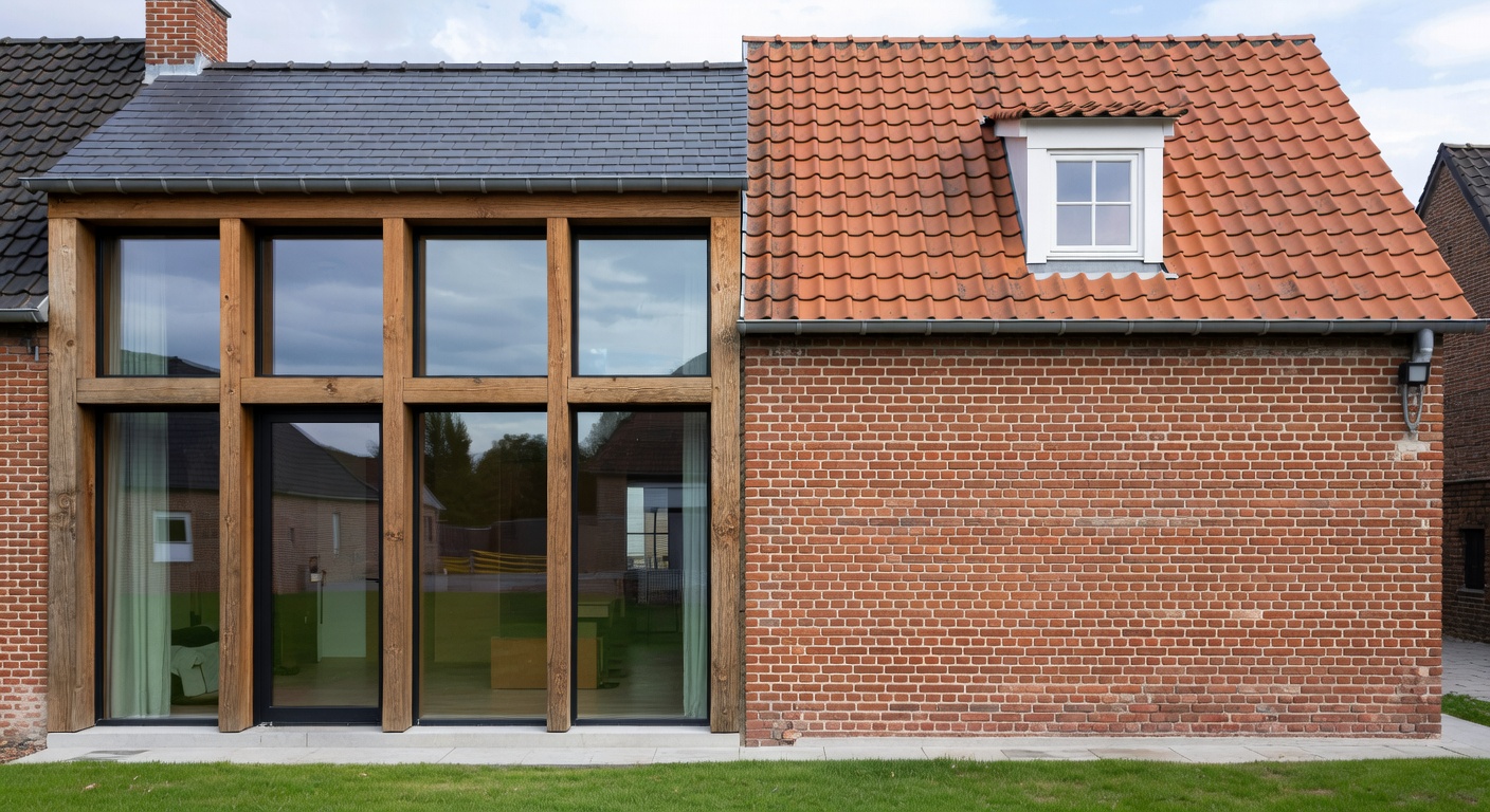 Comparaison visuelle entre une extension en ossature bois et une extension en briques traditionnelles