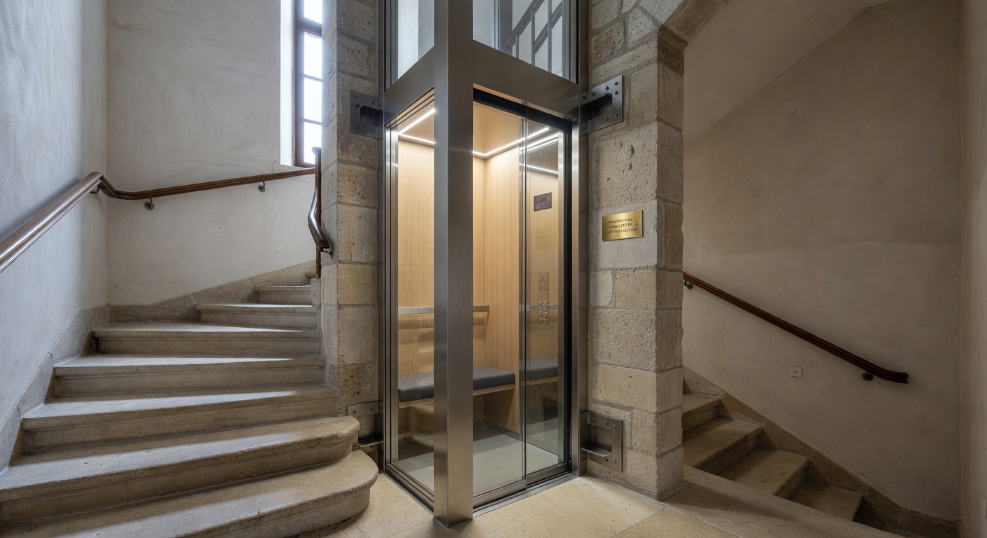 Installation d'un ascenseur privatif dans une maison belge avec cage vitrée moderne