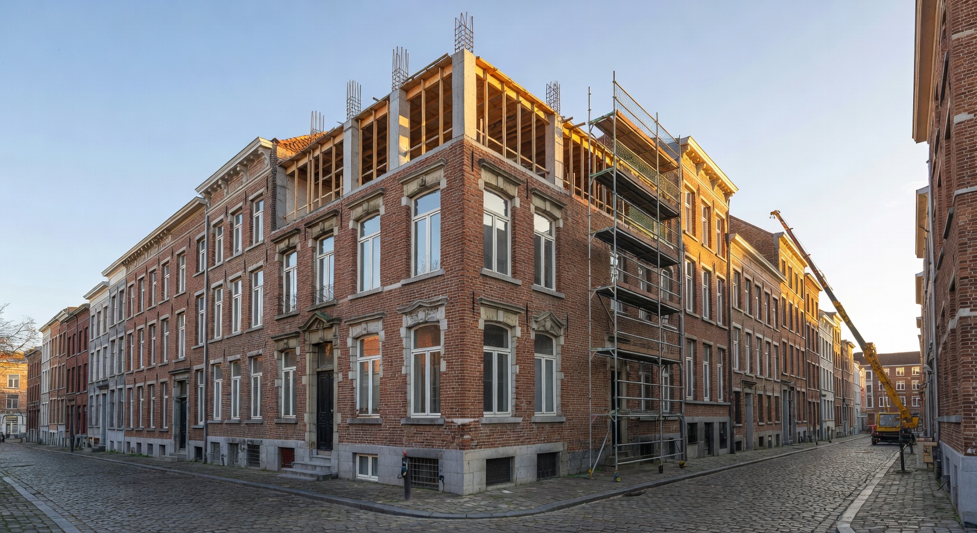 Surélévation en ossature bois sur une maison mitoyenne en briques en Belgique