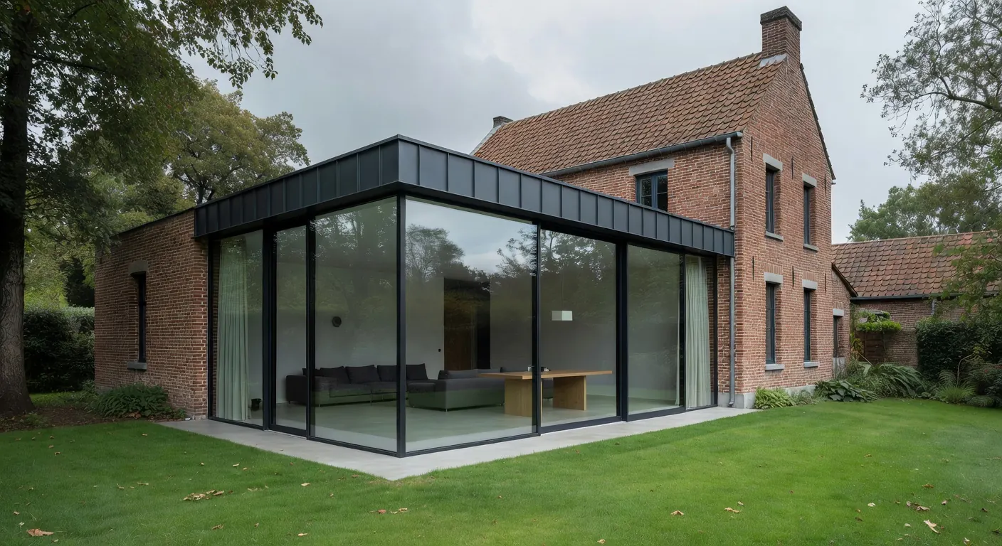 Schéma détaillé d'une extension maison avec fondations en maçonnerie