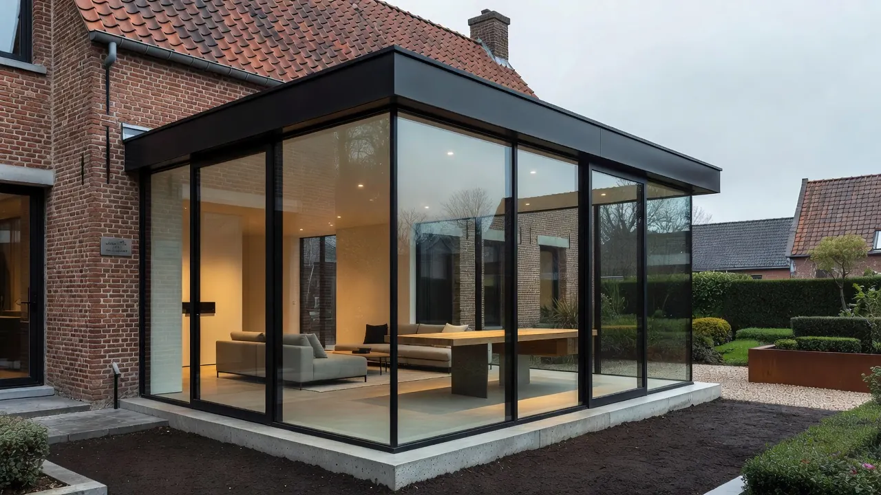Extension maison moderne en briques avec terrasse en Belgique