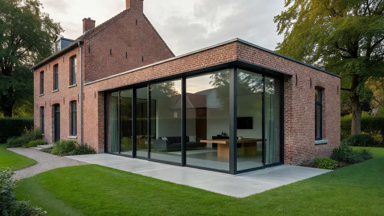 Extension de maison en briques rouges avec maçonnerie traditionnelle en Belgique
