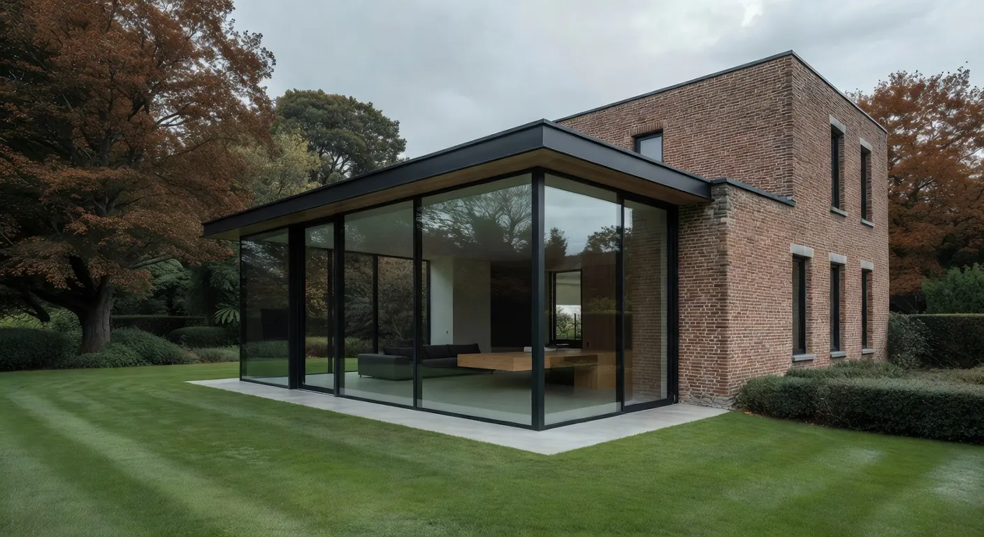 Illustration d'une extension de maison moderne en maçonnerie en Belgique pour 2026